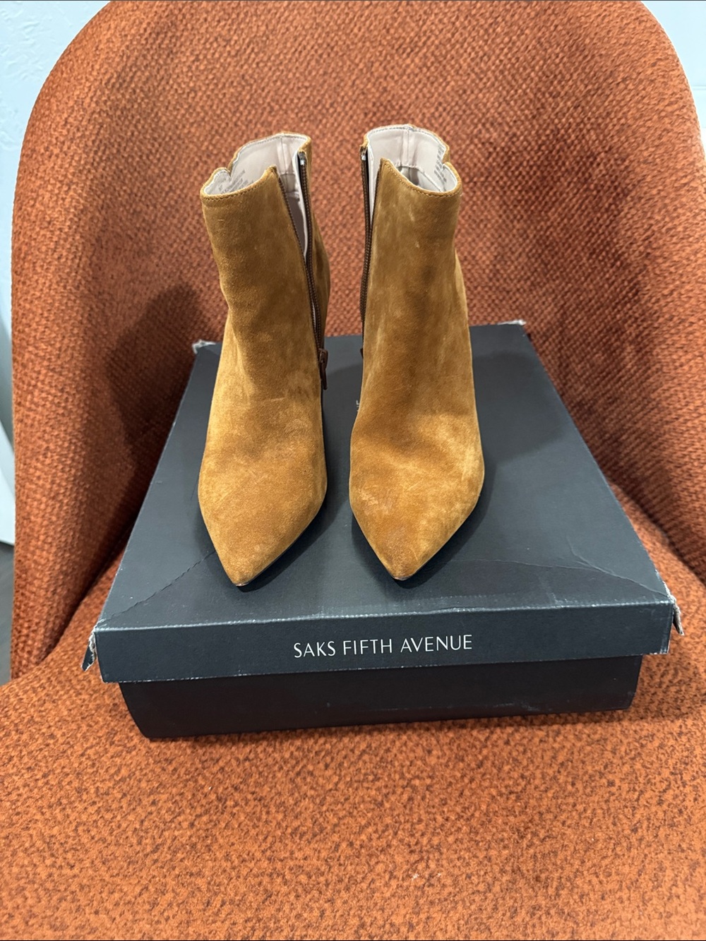 Saks Fifth Avenue Tan Suede Pointed Ankle Booties